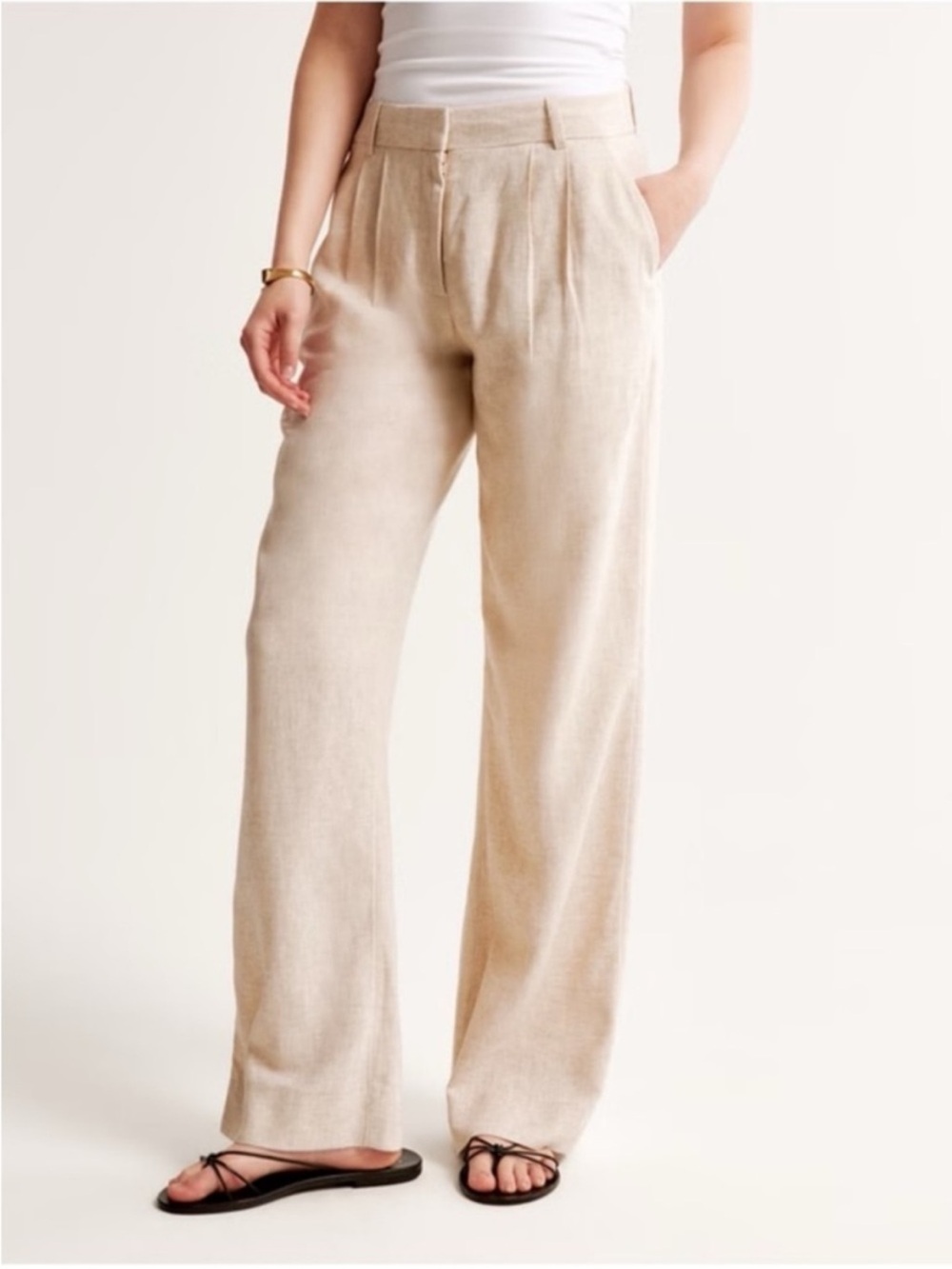 Abercrombie & Fitch Beige Wide-Leg Trousers